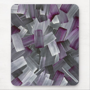 Abstract Brush Strokes in Purple, Black, and Grey Mouse Mat