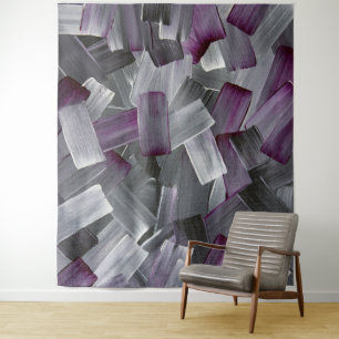 Abstract Brush Strokes in Purple, Black, and Grey Tapestry