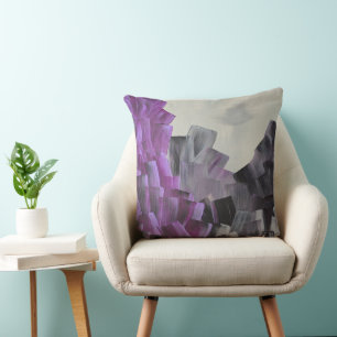 Abstract Brush Strokes in Purple, Gray, and Black Cushion