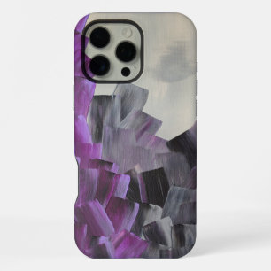Abstract Brush Strokes in Purple, Grey, and Black iPhone 16 Pro Max Case