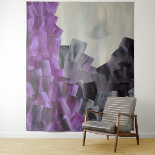 Abstract Brush Strokes in Purple, Grey, and Black Tapestry