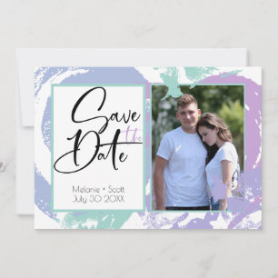 Abstract Brush Strokes Teal Lilac Save the Date Invitation