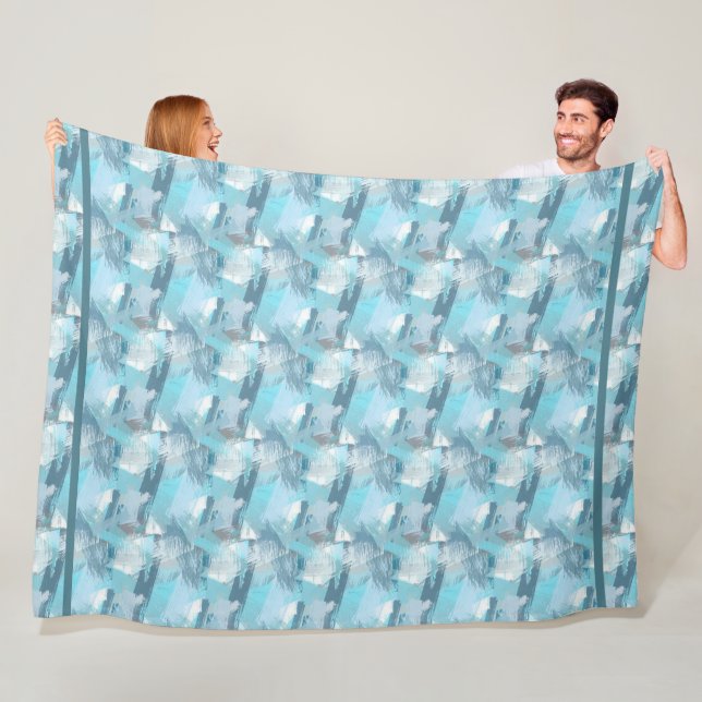 abstract brush strokes teal pattern. fleece blanket (In Situ)