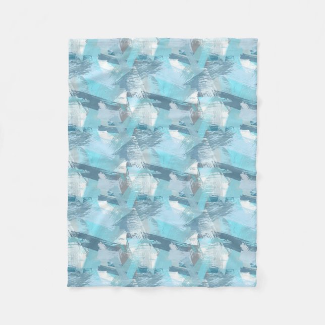 abstract brush strokes teal pattern. fleece blanket (Front)