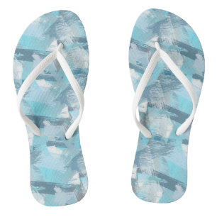 abstract brush strokes teal pattern. flip flops