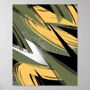 Abstract Brush Strokes with Olive Green & Yellow Poster