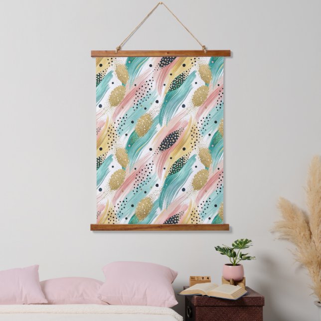 Abstract Brushstroke & Dot Pattern - Gold Accent 2 Hanging Tapestry (Bedroom)