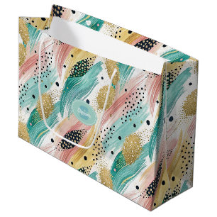 Abstract Brushstroke & Dot Pattern - Gold Accent 2 Large Gift Bag