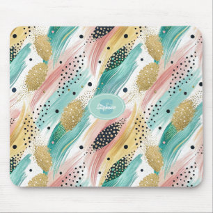 Abstract Brushstroke & Dot Pattern - Gold Accent 2 Mouse Mat