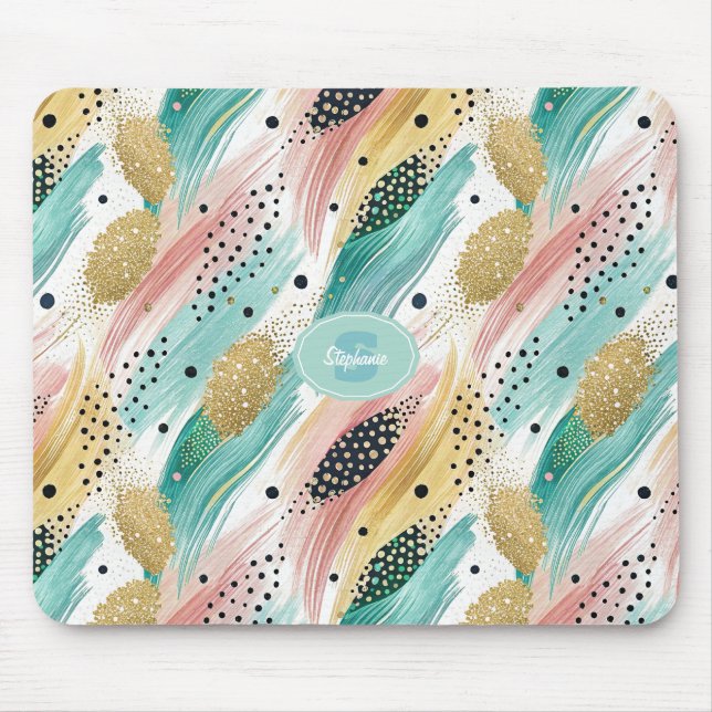 Abstract Brushstroke & Dot Pattern - Gold Accent 2 Mouse Mat (Front)