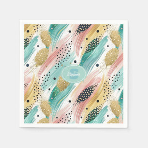 Abstract Brushstroke & Dot Pattern - Gold Accent 2 Napkin