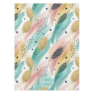Abstract Brushstroke & Dot Pattern - Gold Accent 2 Tablecloth