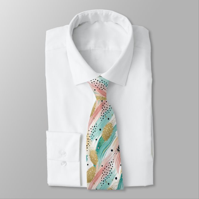 Abstract Brushstroke & Dot Pattern - Gold Accent 2 Tie (Tied)