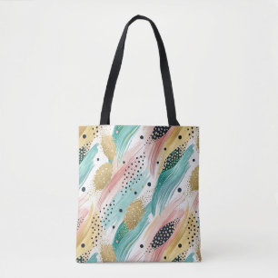 Abstract Brushstroke & Dot Pattern - Gold Accent 2 Tote Bag