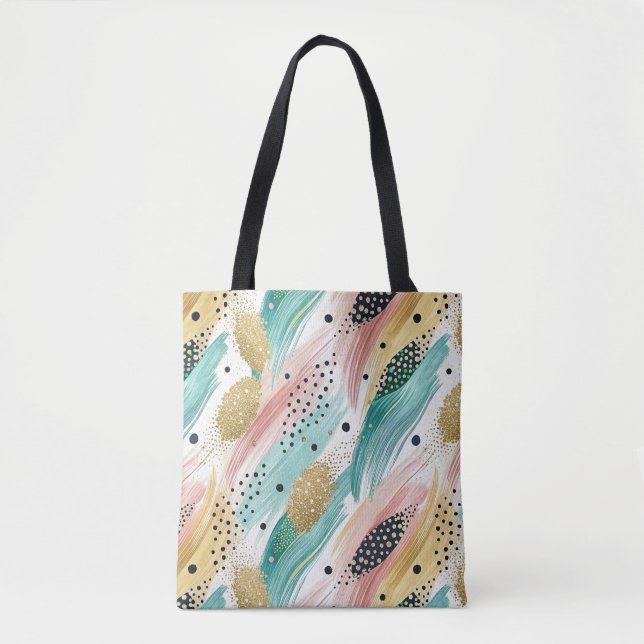 Abstract Brushstroke & Dot Pattern - Gold Accent 2 Tote Bag (Front)