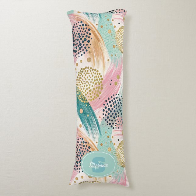 Abstract Brushstroke & Dot Pattern - Gold Accents Body Cushion (Front Vertical)