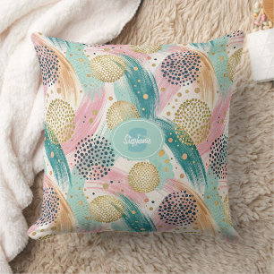 Abstract Brushstroke & Dot Pattern - Gold Accents Cushion