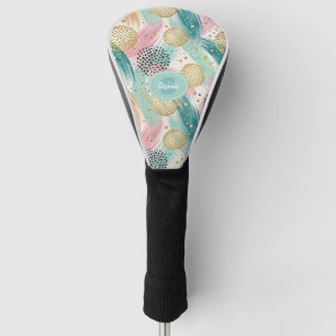 Abstract Brushstroke & Dot Pattern - Gold Accents Golf Head Cover