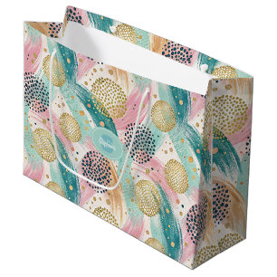 Abstract Brushstroke & Dot Pattern - Gold Accents Large Gift Bag