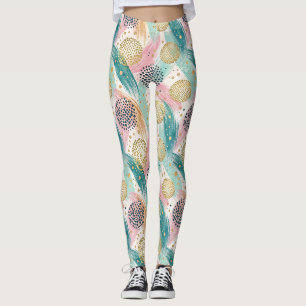 Abstract Brushstroke & Dot Pattern - Gold Accents Leggings