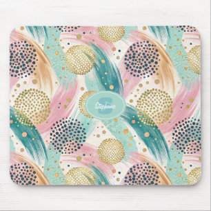 Abstract Brushstroke & Dot Pattern - Gold Accents Mouse Mat