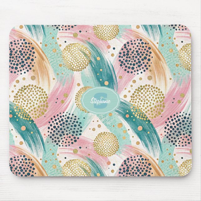 Abstract Brushstroke & Dot Pattern - Gold Accents Mouse Mat (Front)