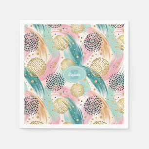Abstract Brushstroke & Dot Pattern - Gold Accents Napkin