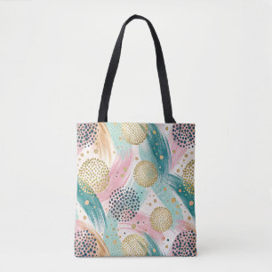 Abstract Brushstroke & Dot Pattern - Gold Accents Tote Bag