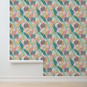 Abstract Brushstroke & Dot Pattern - Gold Accents Wallpaper