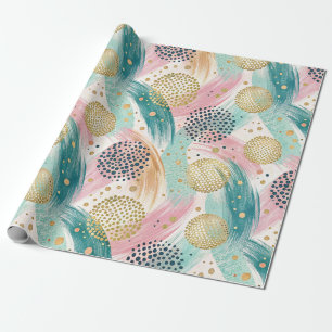 Abstract Brushstroke & Dot Pattern - Gold Accents Wrapping Paper