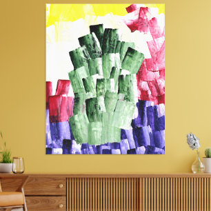 Abstract Brushstroke Painting in Green and Purple Canvas Print