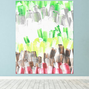 Abstract Brushstroke Painting in Green and Red Canvas Print