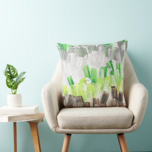 Abstract Brushstroke Painting in Green and Red Cushion