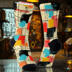 Abstract Brushstroke Socks with Bold Colour Blocks