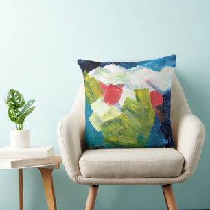 Abstract Brushstrokes in Blue, Green, and Red Cushion