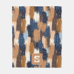 Abstract Brushstrokes in Blue, White & Brown (2) Fleece Blanket