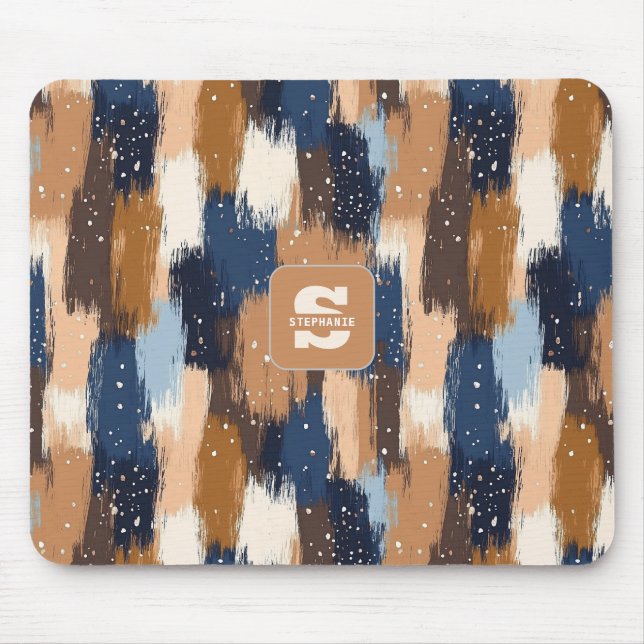 Abstract Brushstrokes in Blue, White & Brown (2) Mouse Mat (Front)