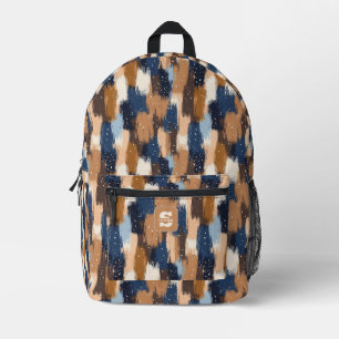 Abstract Brushstrokes in Blue, White & Brown (2) Printed Backpack
