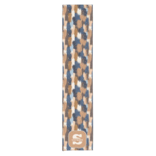 Abstract Brushstrokes in Blue, White & Brown (2) Short Table Runner