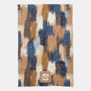 Abstract Brushstrokes in Blue, White & Brown (2) Tea Towel