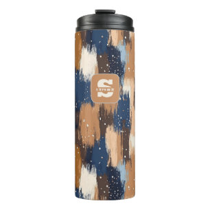 Abstract Brushstrokes in Blue, White & Brown (2) Thermal Tumbler