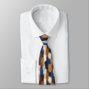 Abstract Brushstrokes in Blue, White & Brown (2) Tie