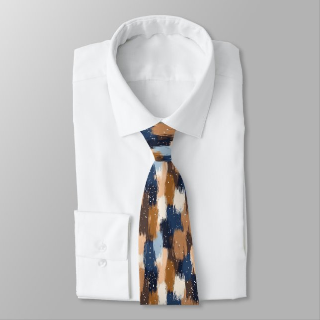 Abstract Brushstrokes in Blue, White & Brown (2) Tie (Tied)