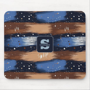 Abstract Brushstrokes in Blue, White & Brown (3) Mouse Mat