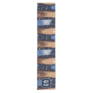Abstract Brushstrokes in Blue, White & Brown (3) Short Table Runner