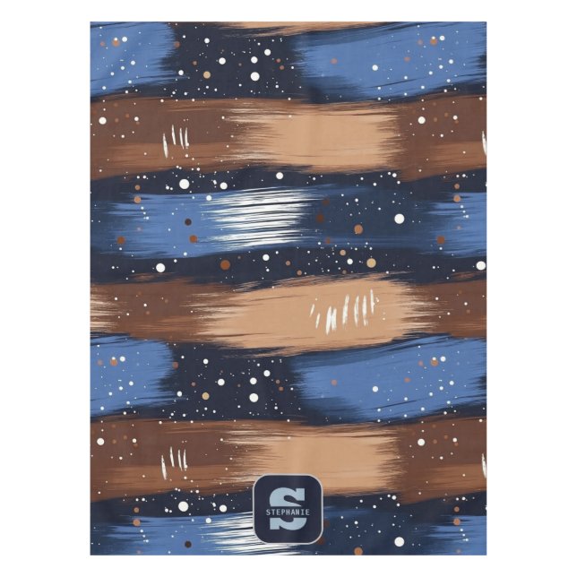 Abstract Brushstrokes in Blue, White & Brown (3) Tablecloth (Front)