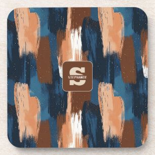 Abstract Brushstrokes in Blue, White & Brown Coaster