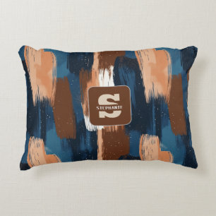 Abstract Brushstrokes in Blue, White & Brown Decorative Cushion