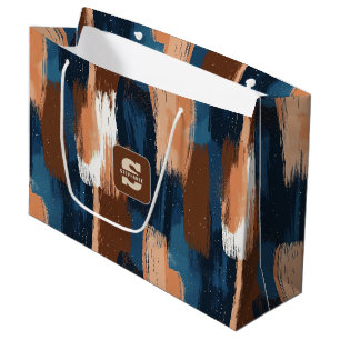 Abstract Brushstrokes in Blue, White & Brown Large Gift Bag