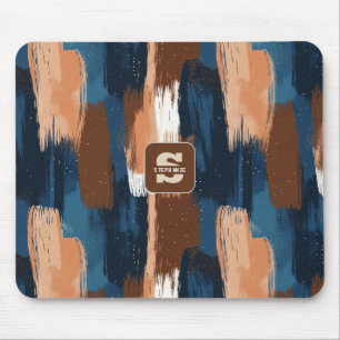 Abstract Brushstrokes in Blue, White & Brown Mouse Mat